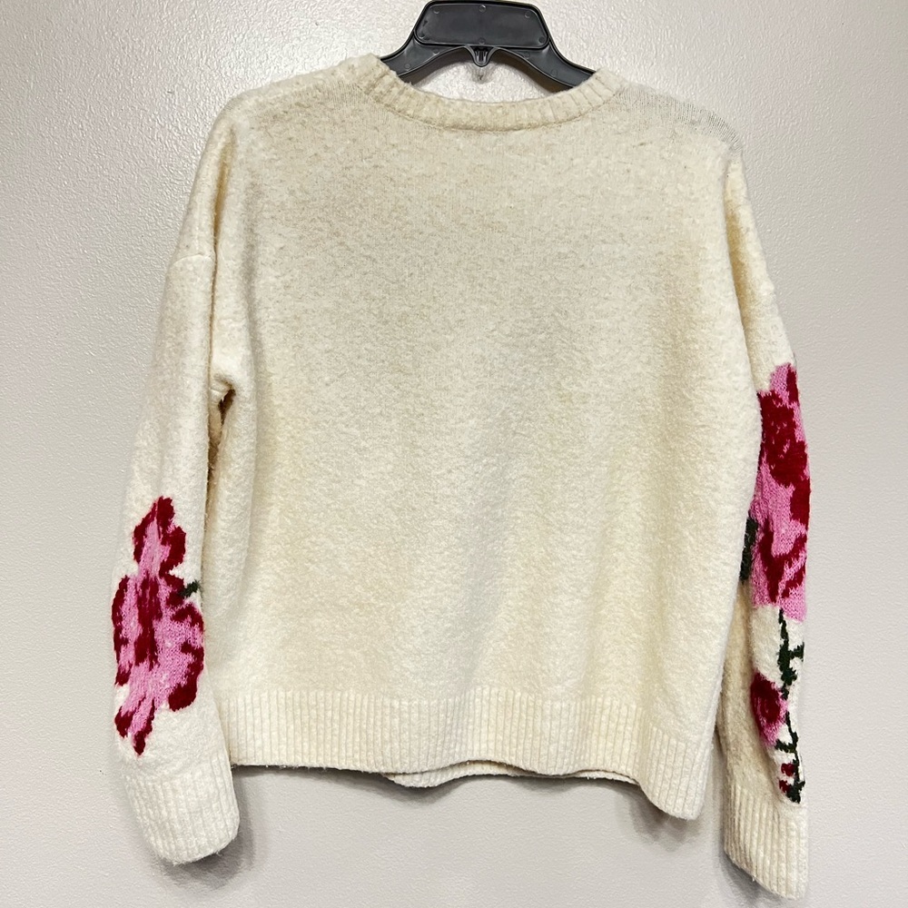 1. State Women's Cream With Pink Floral Accents Crewneck Sweater Size Small Rose - Picture 5 of 5